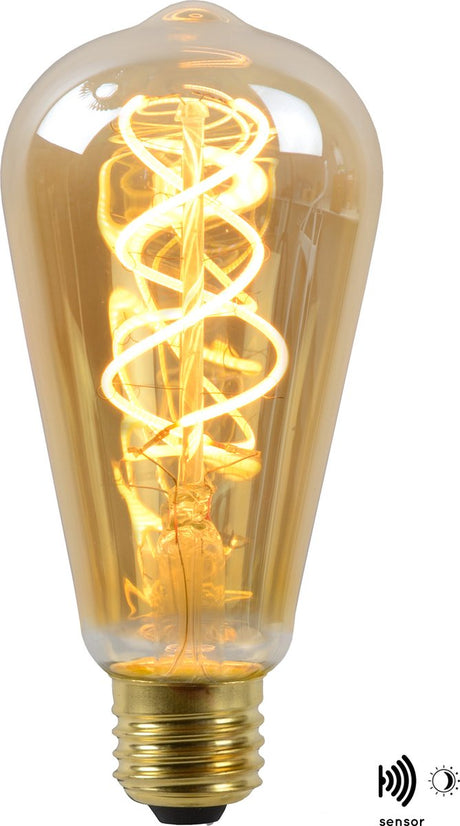 Lucide st64 czujnik zmierzchu - żarówka - ø 6,4 cm - led - e27 - 1x4w 2200k - czujnik dzień i noc - bursztyn