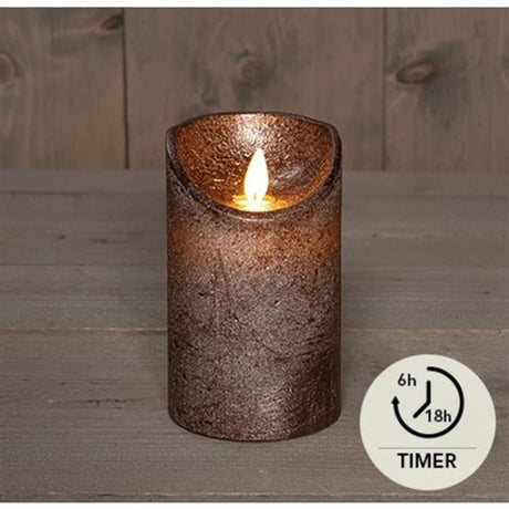 Kolekcja Anny ledowa rustykalna świeca okrągła woskowa z ruchomym płomieniem na baterii 3xaaa z timerem 7,5x12,5cm brąz