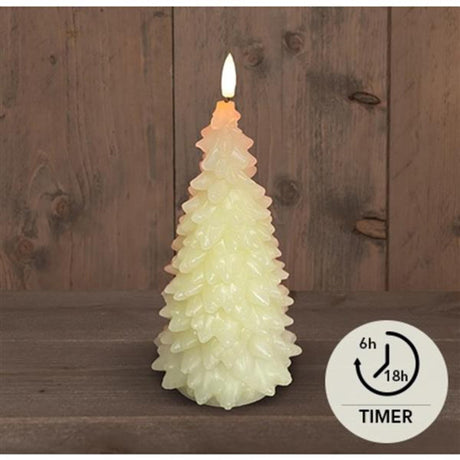 Anna's Collection Świeca LED Wosk Choinka 3D Płomień na Baterii 2XAA z Timerem 9,5x20cm Ivory