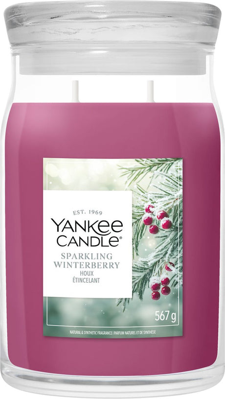 Yankee Candle - musująca świeca zapachowa Winterberry w dużym słoiczku - 90 godzin palenia - dwa knoty