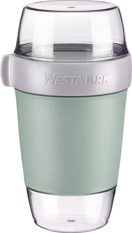 Garnek śniadaniowy Westmark, duży, z 3 szczelnymi przegródkami: 350 ml + 600 ml + 200 ml, plastik, naturalny, wolny od BPA, miętowo-zielony szary przezroczysty, 5287226m