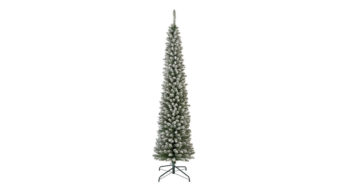 Pencil pine tree snowy green white d70 h240 cm