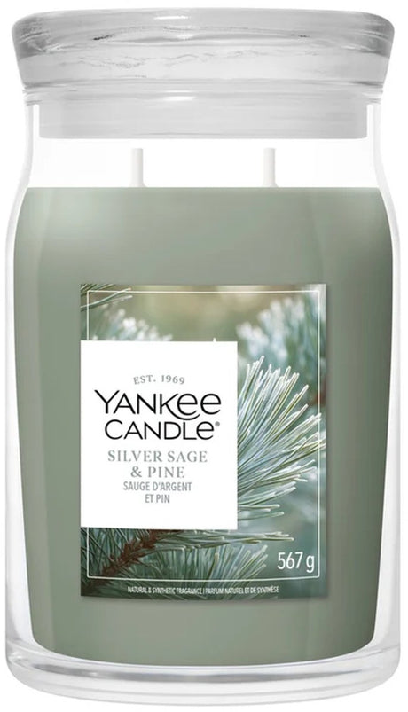 Yankee Candle - świeca zapachowa w dużym słoiczku ze srebrną szałwią - 90 godzin palenia - dwa knoty