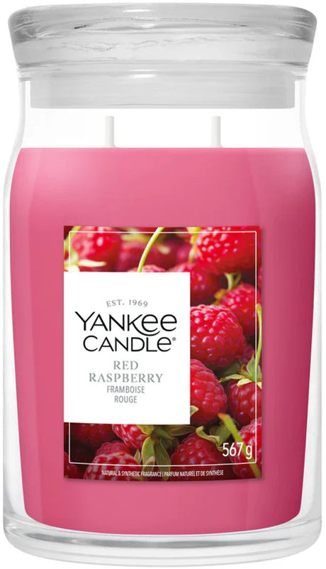 Yankee Candle - świeca zapachowa w dużym słoiczku czerwona malina - 90 godzin palenia - dwa knoty