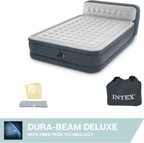 Ultra pluszowy materac dmuchany z zagłówkiem Intex Queen z wbudowaną pompką - 203x152x46cm