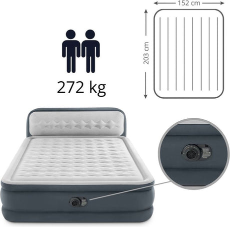 Ultra pluszowy materac dmuchany z zagłówkiem Intex Queen z wbudowaną pompką - 203x152x46cm