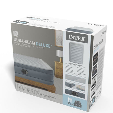 Intex 64824nd Queen Trend Premium Comfort Materac dmuchany 2-osobowy 203x152x46 cm + wbudowana pompka szary