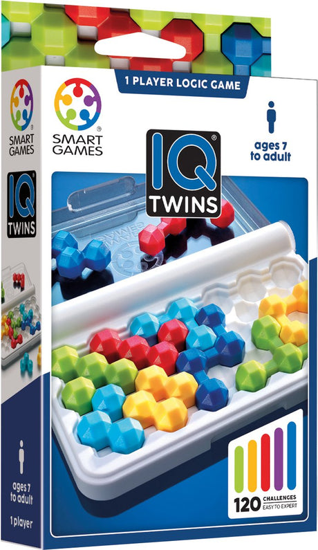 Smartgames IQ Twins - łamigłówka podróżna z logicznym myśleniem - 120 zadań z bliźniaczymi elementami - edukacyjna gra solo - od 7 lat