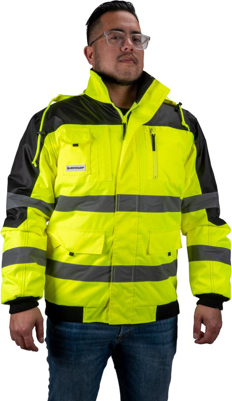 Dunlop veiligheidsjas xl veiligheidshesje voor volwassenen functioneel ontwerp met zakken fluorescerend comfortabele en universele pasvorm pes-kunststof geel