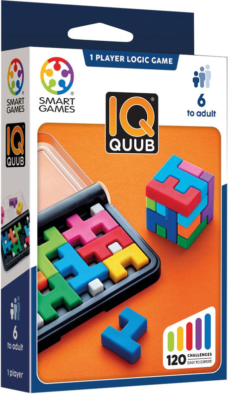 Smartgames IQ Quub - gra logiczna w kształcie kostki - 120 zadań w 2D i 3D - edukacyjna gra solo z miękkim dotykiem - od 7 lat