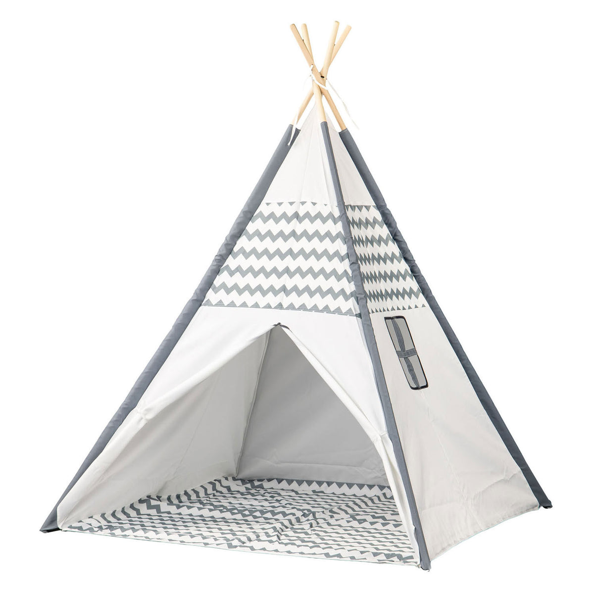 Tipi z drewnianymi kijami i dywanikiem - 120x120x150cm