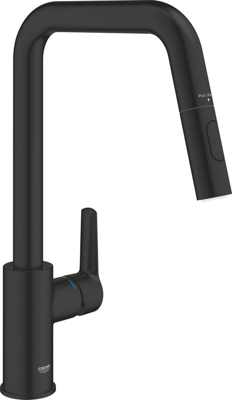 Bateria kuchenna Grohe Quickfix start - z wyciąganą wylewką - wysoka wylewka - matowa czerń