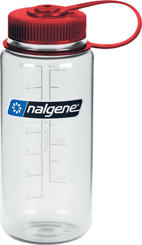 Nalgene - butelka z szeroką szyjką - butelka do picia - butelka na wodę - szczelna - 500 ml - nie zawiera BPA - trwałość - przezroczysta czerwona nakrętka