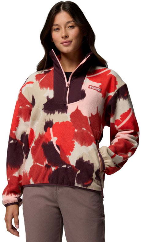 Damski sweter outdoorowy Columbia Sequoia Grove™ z nadrukiem i zamkiem błyskawicznym do połowy - sprany czerwony, ikatbloom