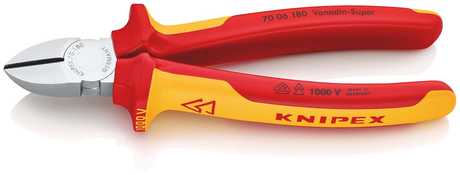 Szczypce boczne Knipex | Długość 180mm | izolowany | uchwyty wielokomponentowe | vde przetestowane | chromowany - 70 06 180 sb