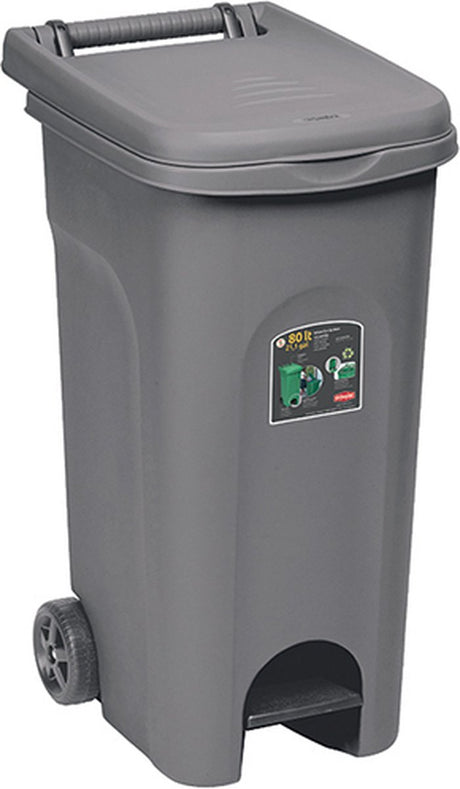 Stefanplast container 'urban' - 80 liter - kliko - pedaalemmer - rolcontainer - met wielen - grijs