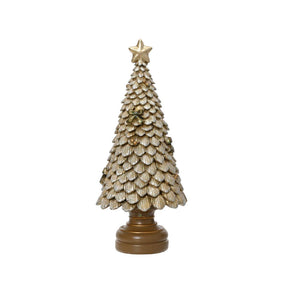 Decoris beeld kerstboom met glitter polyresin ø10x23cm goud