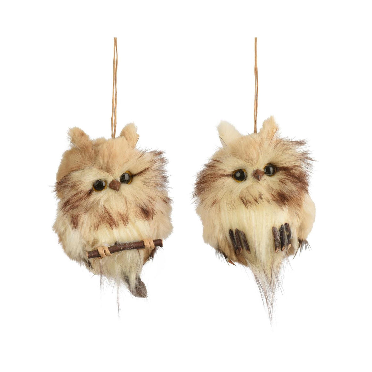 Decoris kersthanger uil imitatie bont 6x6x8cm 2 assorti