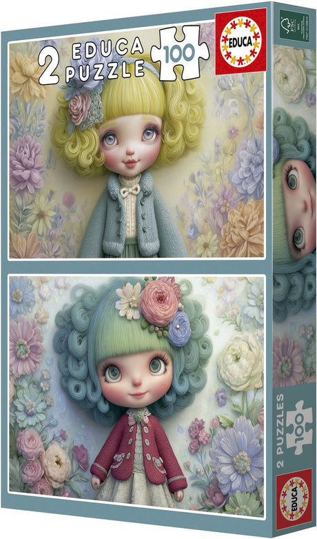 Puzzle Educa Flower Girls - 2 puzzle po 100 kawałków kartonu.