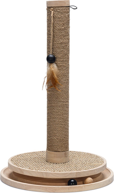 Zaprojektowany przez Lotte drapak zavi - drapak dla kota - zawiera piłki do zabawy + linę - drewno - 39,5-39,5-62 cm
