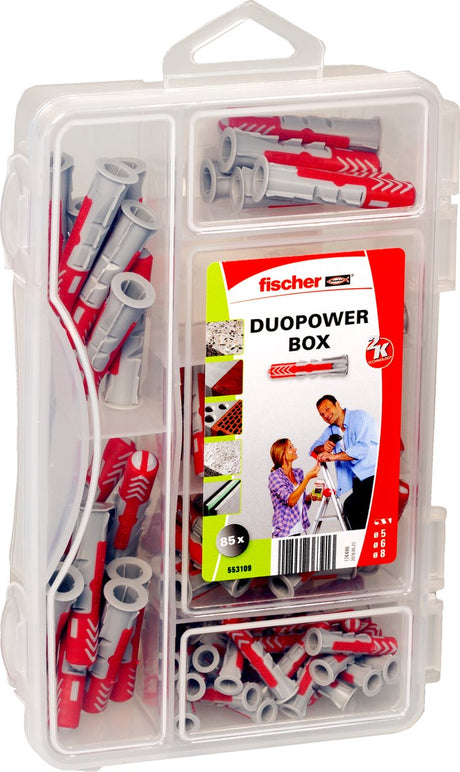Pudełko z asortymentem wtyczek Fischer duopower mini