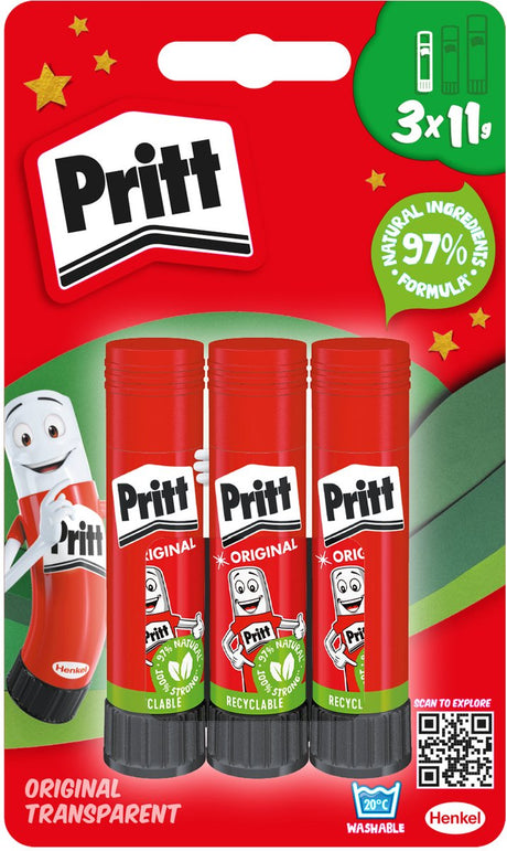 Pritt lijm stick original 3x11 gram | blister verpakking | voordelig makkelijk te gebruiken.