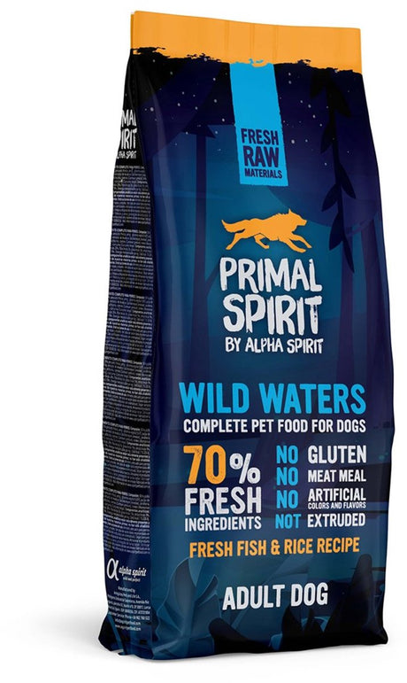Primal Spirit Wild Waters - sucha karma dla psów - 70% mięsa i ryb - tłoczona na zimno - bezglutenowa