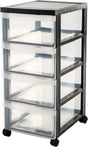 Komoda Iris Design - 4 półgłębokie szuflady - 4x 11 l - plastik - czarny przezroczysty - z kółkami