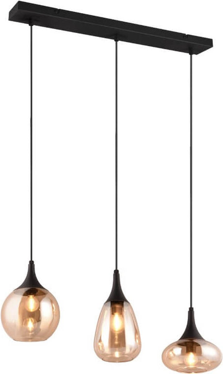 Trio lumina – lampa wisząca – czarny mat – zał. 3x e14 40w - szkło bursztynowe