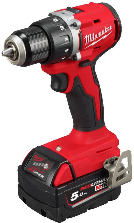 Wiertarko-wkrętarka akumulatorowa Milwaukee m18 blddrc-502c + 2x akumulator 18v 5.0 + ładowarka w etui