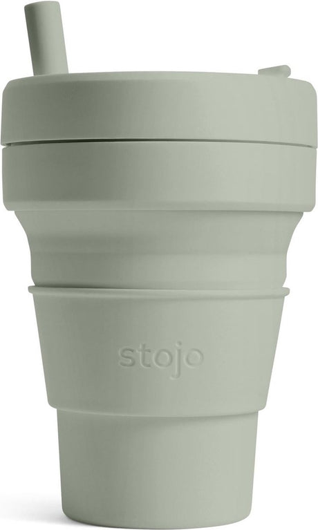 Stojo - filiżanka biggie - filiżanka do kawy i herbaty - 470 ml - wielokrotnego użytku - składana - szałwia