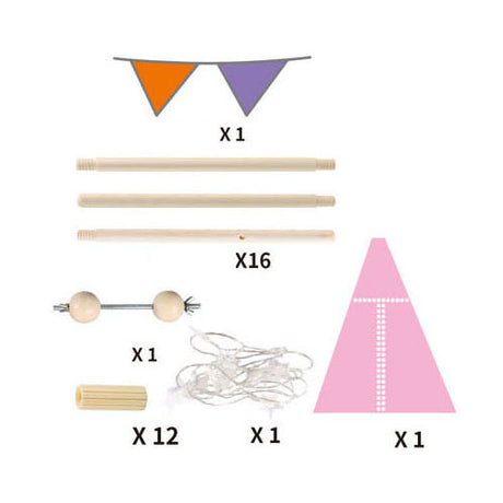Luksusowy namiot tipi w kolorze różowym ze światłami, 128cm