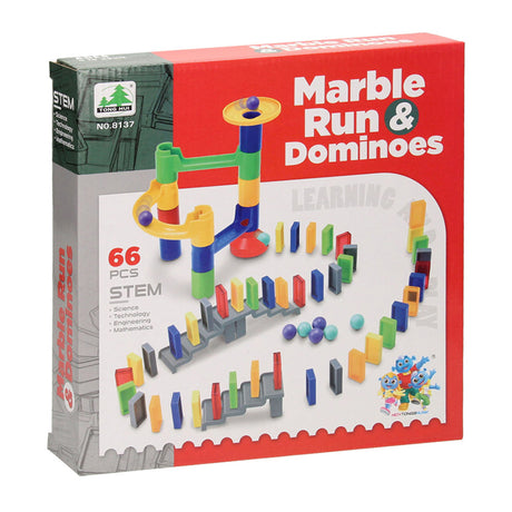 Zabawki Lobbes, na przykład marmurowy tor z domino, 66 sztuk.