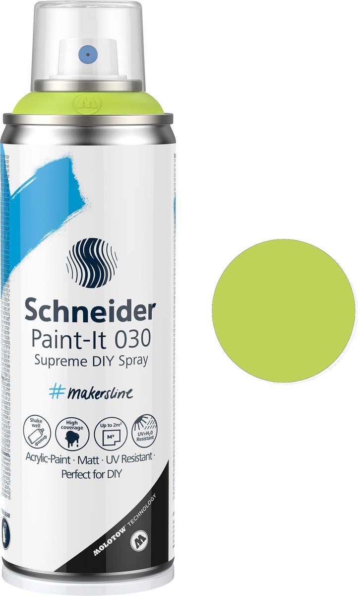 Schneider Stationery Schneider farba w sprayu - paint-it 030 - farba w sprayu do samodzielnego montażu - farba akrylowa - 200ml - pastelowa zieleń limonkowa - s-ml03052050
