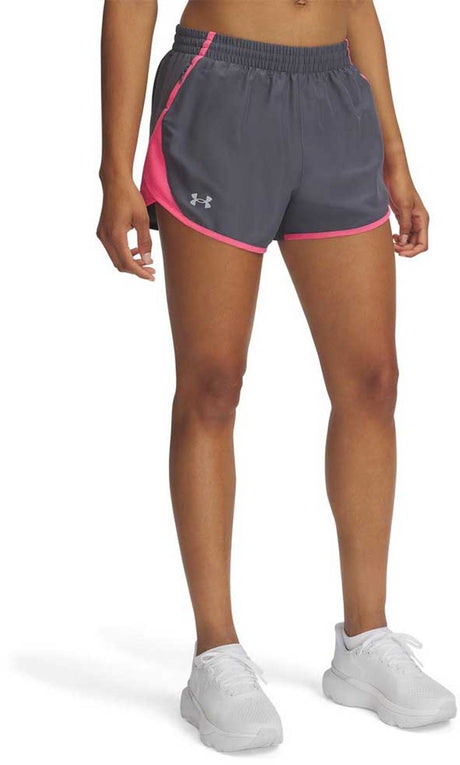Damskie spodnie sportowe Under Armour ua fly by 3'' - szare - Castlerock - superróżowe - odblaskowe
