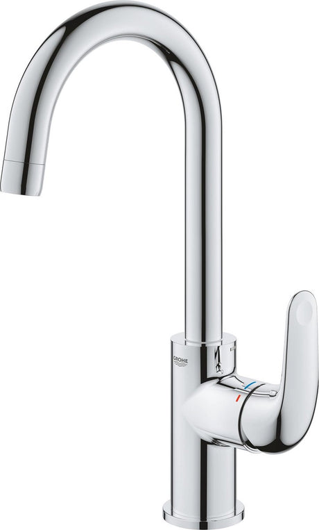 Grohe Quickfix Rapid jednouchwytowa bateria mieszająca z obrotową wylewką i zestawem odpływowym z drążkiem - rozmiar L - oszczędność energii i wody - chrom