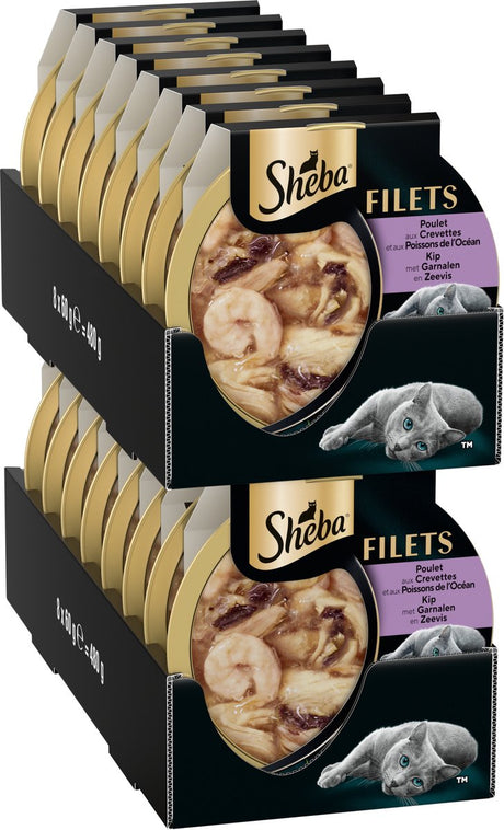 Karma dla kotów Sheba - filety - krewetki, ryba oceaniczna, kurczak w sosie - 16x60g