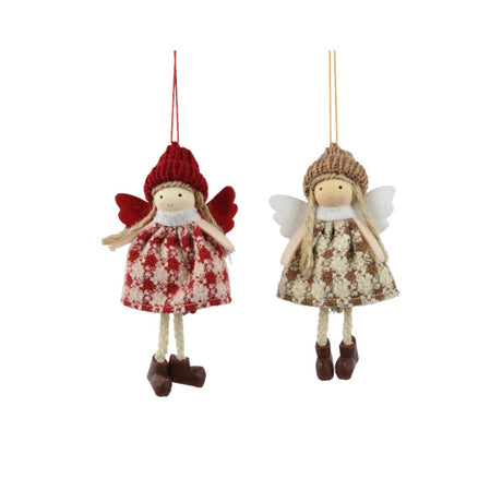 Decoris Świąteczny wisiorek aniołek poliester 13x7x3cm 2 różne kolory