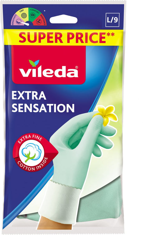 Rękawiczki domowe Vileda Extra Sensation - rozmiar L - lateksowe - cienkie i wygodne - do prac precyzyjnych i ochrony