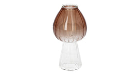 Kandelaar paddenstoel morel d6.5 h12.3cm bruin helder glas