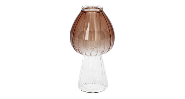 Kandelaar paddenstoel morel d6.5 h12.3cm bruin helder glas