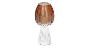 Kandelaar paddenstoel morel d5.5 h11.8cm bruin helder glas