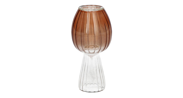 Kandelaar paddenstoel morel d5.5 h11.8cm bruin helder glas