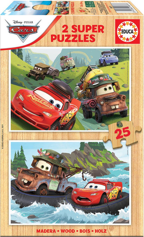 Educa - puzzle samochodziki - puzzle drewniane - 2 x 25 elementów - układanka dla dzieci