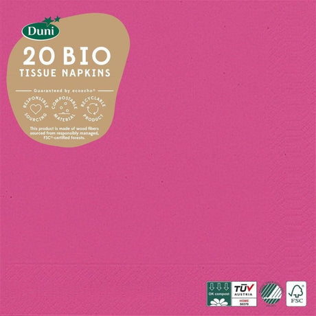 Serwetki Duni organiczne 3-warstwowe papierowe w kolorze fuksji 33 x 33 cm 20 sztuk
