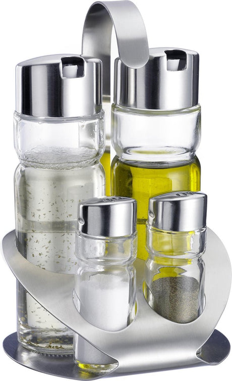Zestaw do soli i pieprzu Westmark, zestaw do oliwy i octu, 5 szt., zawartość: 2x 40 ml 2x 160 ml, szkło ze stali nierdzewnej, biały, srebrny przezroczysty, 65052260