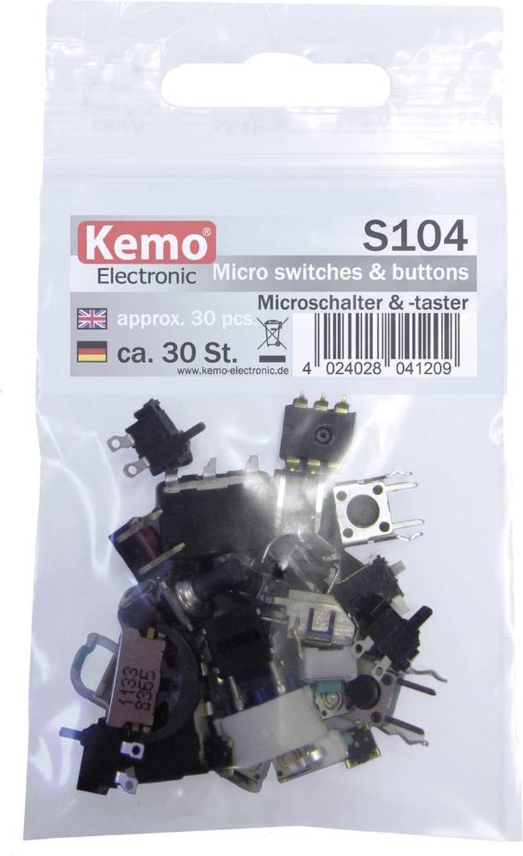 Asortyment mikroprzełączników Kemo s104 moment 30 części