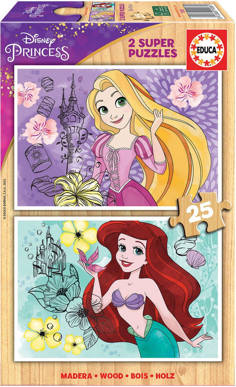 Educa - drewniane puzzle - 2x25 elementów - księżniczka Disneya.