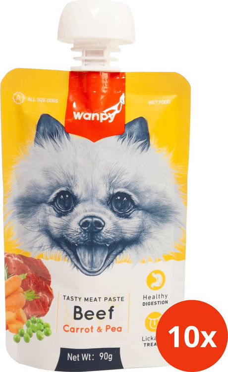 Wanpy - smaczna pasta mięsna z wołowiny i groszku, opakowanie wartościowe 10 sztuk - przekąska dla psa