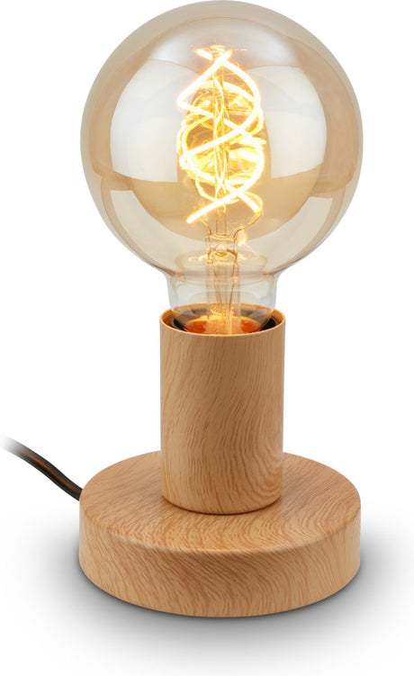 Briloner teepu - industrialna lampa stołowa - lampka nocna retro - metal - oprawa E27 - ø10 cm - wygląd drewna